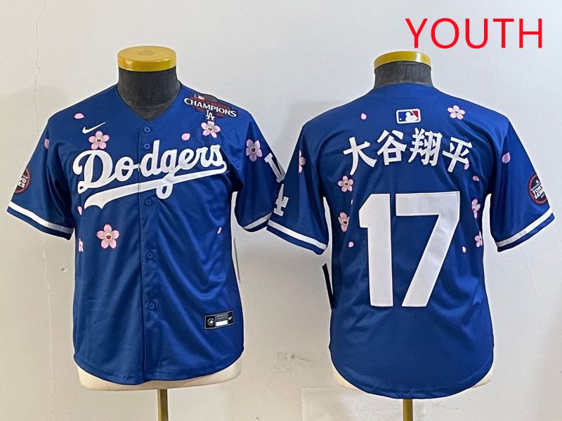 Youth Los Angeles Dodgers 17 Ohtani Blue Sakura Edition 2025 Nike MLB Jersey style 12